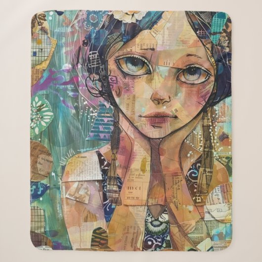 Mixed Media Collage Portret Kunst (8) Sherpa Deken (Voorkant)