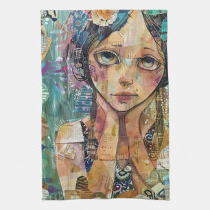 Mixed Media Collage Portret Kunst (8) Theedoek