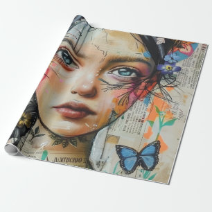 Mixed Media Collage Portret Kunst (9) Cadeaupapier