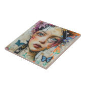 Mixed Media Collage Portret Kunst (9) Tegeltje (Zijkant)