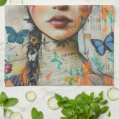 Mixed Media Collage Portret Kunst (9) Theedoek (Gevouwen)