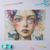 Mixed Media Collage Portret Kunst (9) Tissuepapier (Craft)