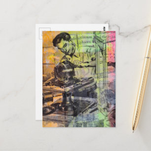 Mixed Media Collage Retro Houtbewerking Mannen Briefkaart