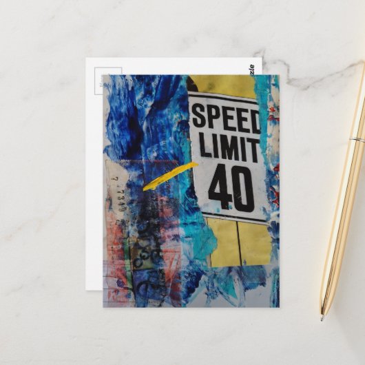 mixed media collage Speed Limit  Briefkaart (Voorkant / Achterkant in situ)