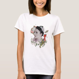 Mixed Media Collage Vogel Vrouw Klok  T-shirt