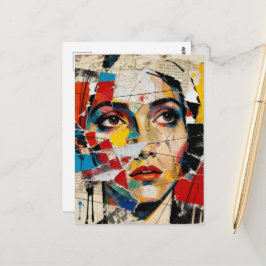Mixed media gezichtscollage briefkaart