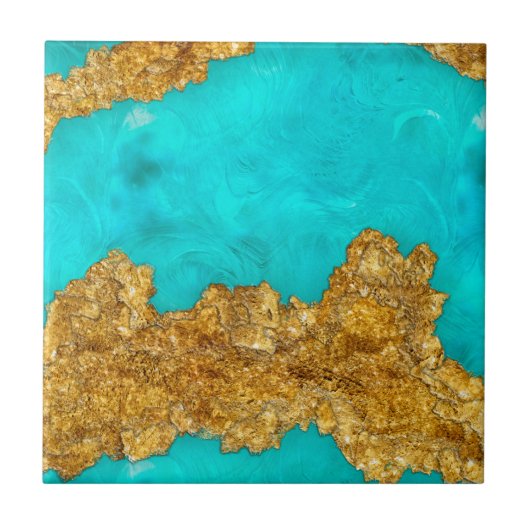 Mixed Media Gold and Turquoise Tegeltje (Voorkant)