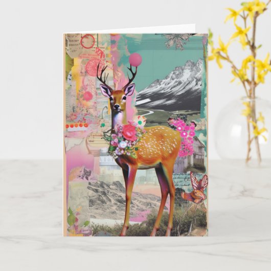 Mixed Media Herten Collage alle gelegenheden Kaart (Gele Bloem)