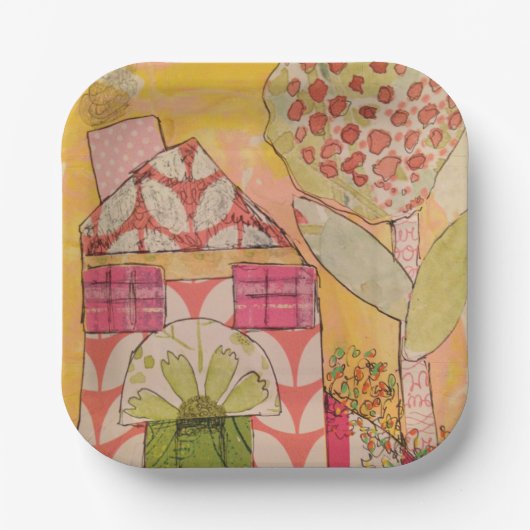 Mixed Media Huis Papieren Bordje (Voorkant)