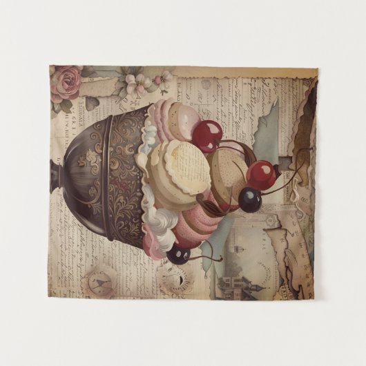 Mixed Media Icecream Collage Tapestry Wandkleed (Voorkant (horizontaal))