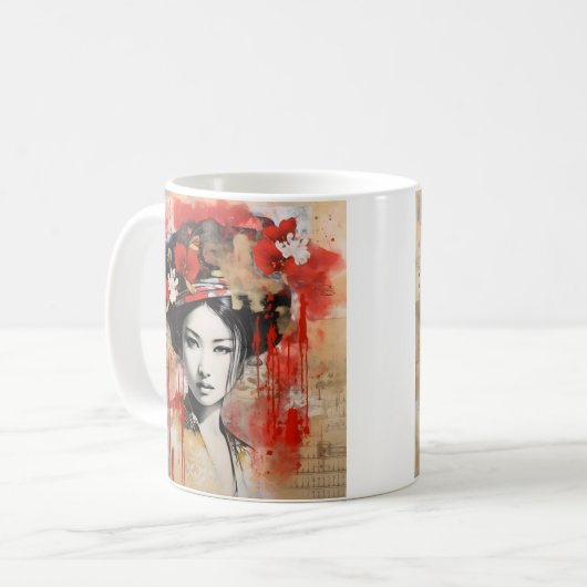 Mixed media Japans geisha koffie mok (Voorkant links)