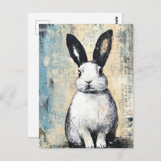 mixed-media konijn briefkaart (Voorkant / Achterkant)