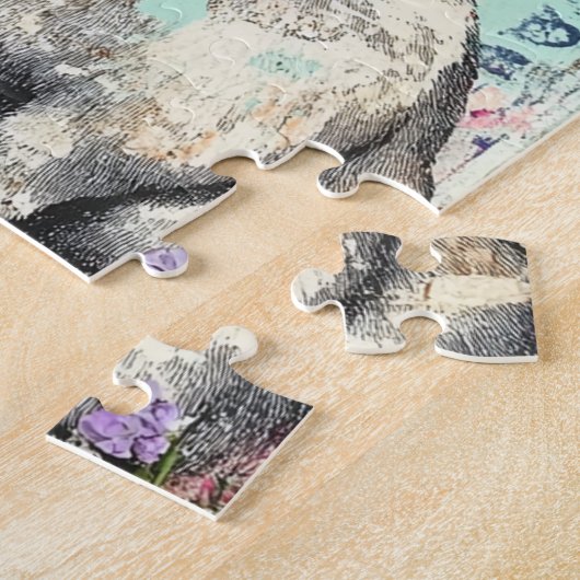 Mixed Media Konijn Roze Vlinder en Bloemen Legpuzzel (Zijkant)