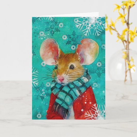 Mixed Media Muis Print Kerst Kaart AP451B1 (Gele Bloem)