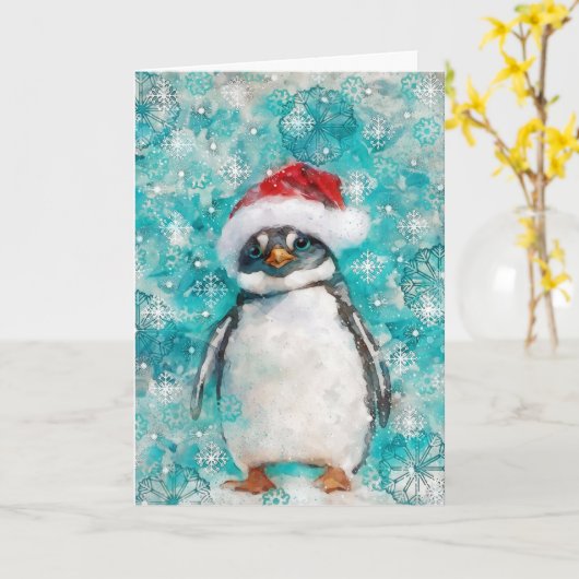 Mixed Media Penguin Print Vakantie Kaart AP457B1 (Gele Bloem)