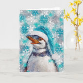 Mixed Media Penguin Print Vakantie Kaart AP459B1 (Gele Bloem)