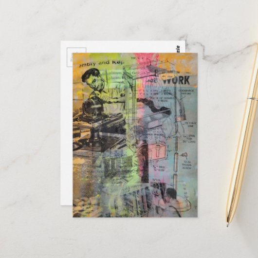Mixed Media Retro Hobbies Woodworking Men Briefkaart (Voorkant / Achterkant in situ)