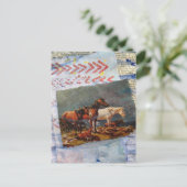 Mixed Media Retro Paarden Collage Briefkaart (Staand voorkant)