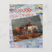 Mixed Media Retro Paarden Collage Briefkaart (Voorkant)