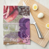 Mixed Media Rose Floral Collage Kitchen Towel Theedoek (Quarter Fold)
