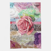 Mixed Media Rose Floral Collage Kitchen Towel Theedoek (Verticaal)