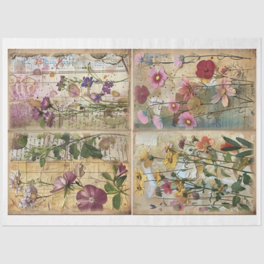 Mixed Media Style Scrapbook Bloemen Achtergrond E Tissuepapier (Voorkant)