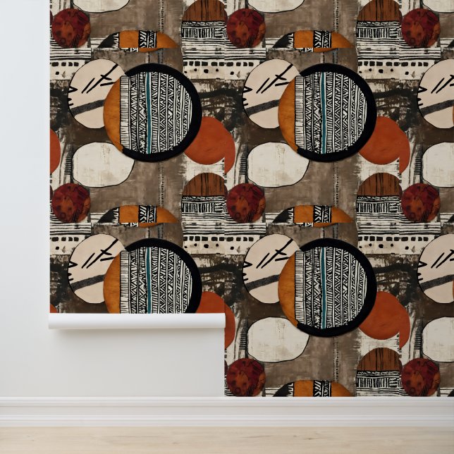 Mixed Media Textured Circles Luxury Behang (Applicatie)