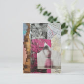 mixed media vrouw in roze abstracte collage briefkaart (Staand voorkant)