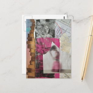 mixed media vrouw in roze abstracte collage briefkaart