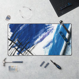 Mixed media waterverf blauw abstract artistiek bureaumat