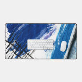 Mixed media waterverf blauw abstract artistiek bureaumat (Keyboard & Muis)
