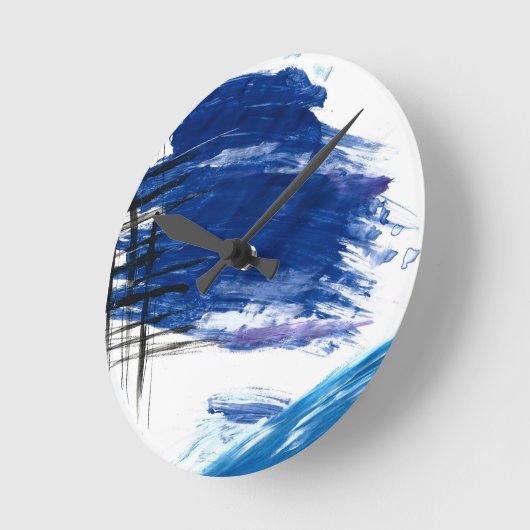 Mixed media waterverf blauw abstract artistiek ronde klok (Hoek)