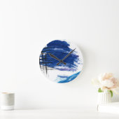 Mixed media waterverf blauw abstract artistiek ronde klok (Huis)