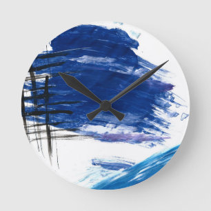 Mixed media waterverf blauw abstract artistiek ronde klok