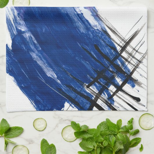 Mixed media waterverf blauw abstract artistiek theedoek (Gevouwen)
