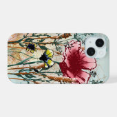Mixed Media Wilde Bloem Hoesje iPhone 15 Case (Achterkant horizontaal)