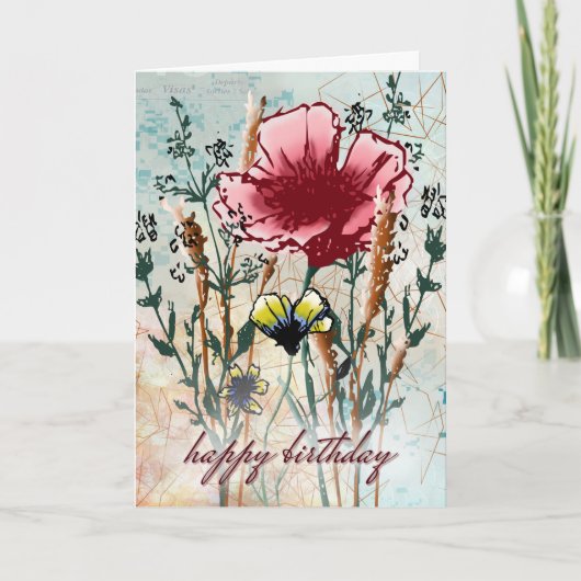 Mixed Media Wildflower Birthday Kaart (Voorkant)