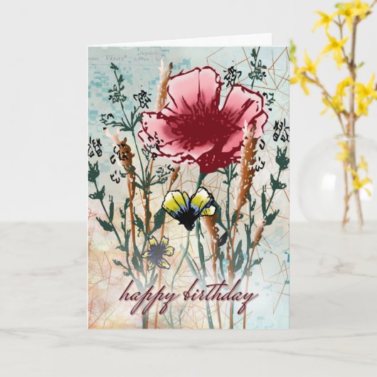 Mixed Media Wildflower Birthday Kaart (Gele Bloem)