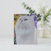 Mixed Media Witte Kat in Bloemen collage Briefkaart (Staand voorkant)