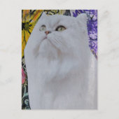 Mixed Media Witte Kat in Bloemen collage Briefkaart (Voorkant)