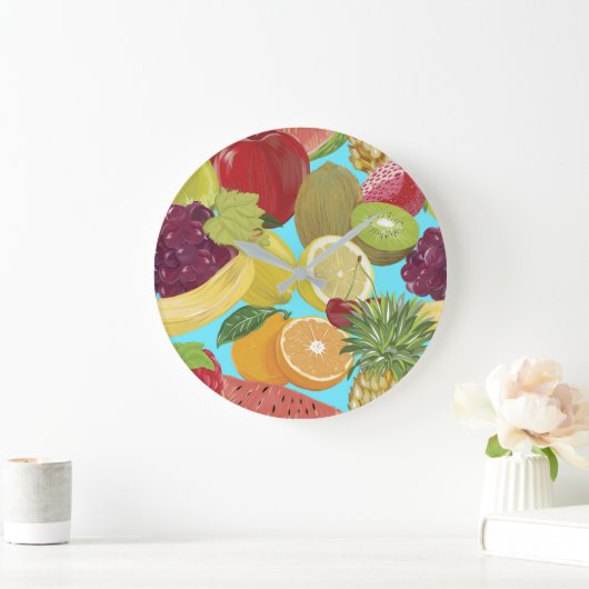Mixed Tropical Fruit Illustration Pattern Grote Klok (Huis)