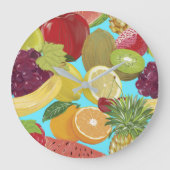 Mixed Tropical Fruit Illustration Pattern Grote Klok (Voorkant)