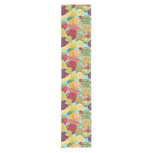 Mixed Tropical Fruit Illustration Pattern Korte Tafelloper (Voorkant)