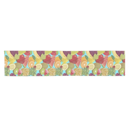 Mixed Tropical Fruit Illustration Pattern Korte Tafelloper (Horizontaal)