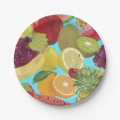 Mixed Tropical Fruit Illustration Pattern Papieren Bordje (Voorkant)
