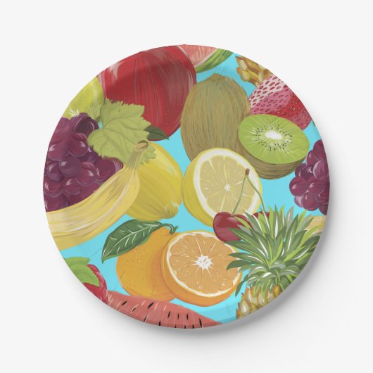 Mixed Tropical Fruit Illustration Pattern Papieren Bordje (Voorkant)