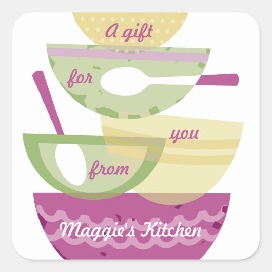 Mixende kommen gestapeld orchidee koken bakken bak vierkante sticker (Voorkant)