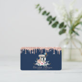 Mixer Bloemen Glitter Drips Bakkerij Navy Blue Visitekaartje (Staand voorkant)