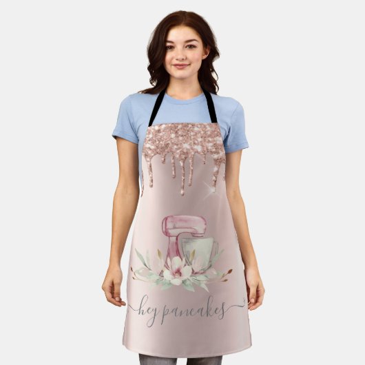 Mixer Bloemen Glitter Drips Roze Goud  Schort (Gedragen)