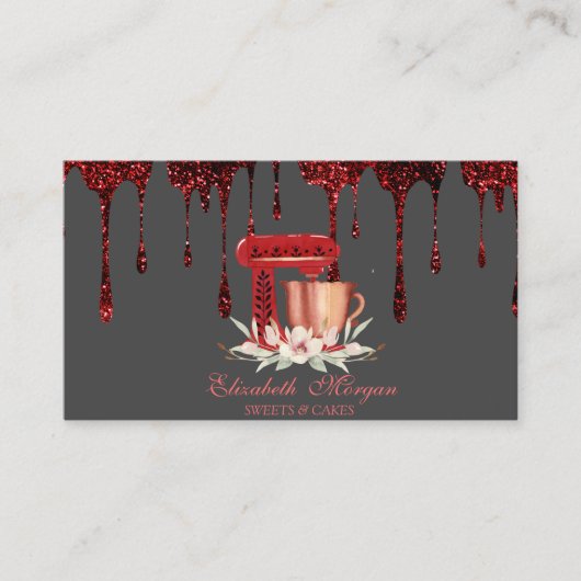 Mixer Bloemen Rode Glitter Drips Bakkerij Visitekaartje (Voorkant)